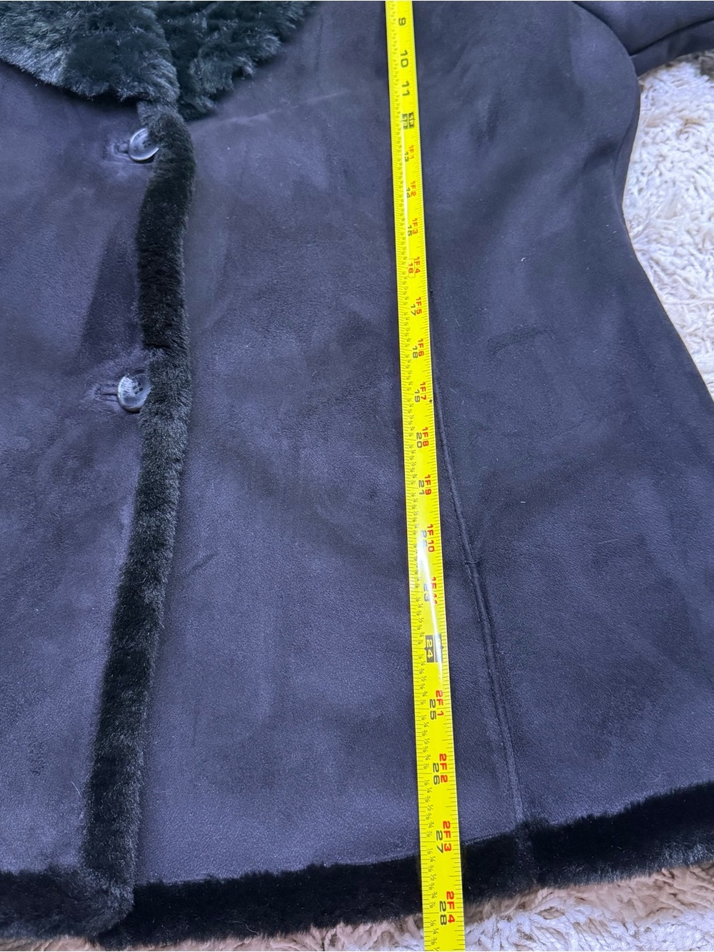Calvin Klein Womens L Black Faux Shearling Coat Faux Fur Trim Jacket - Picture 7 of 7
